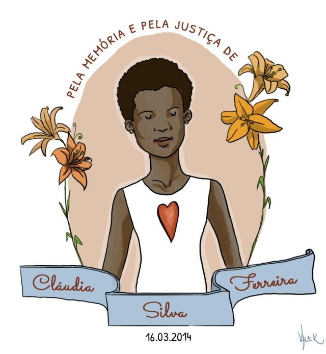 Ilustração do rosto de Cláudia Ferreira da Silva, mulher negra morta após ser arrastada por uma viatura policial no Rio de Janeiro. Ilustração de Aline Valek.